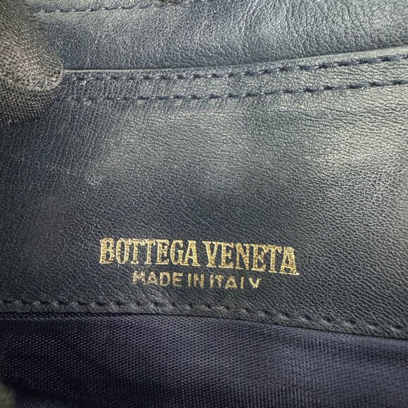 Authentic Vintage Bottega Veneta Navy Blue Leather Wristlet Clutch Made in Italy